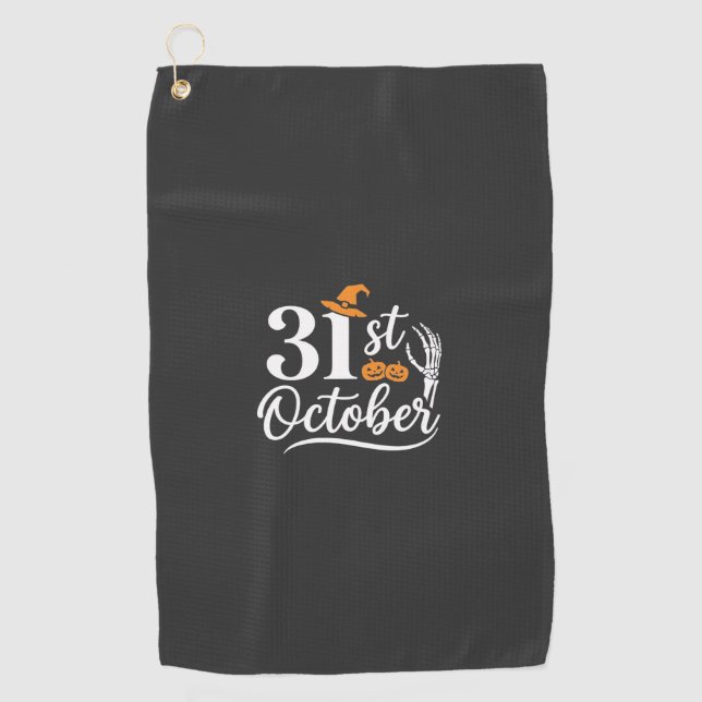 Halloween 31st October Pumpkin Witch Hat Design_1 Golf Towel (Front)