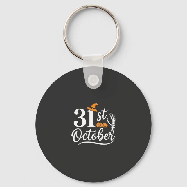 Halloween 31st October Pumpkin Witch Hat Design_1 Key Ring (Front)