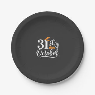 Halloween 31st October Pumpkin Witch Hat Design_1 Paper Plate