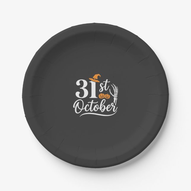 Halloween 31st October Pumpkin Witch Hat Design_1 Paper Plate (Front)