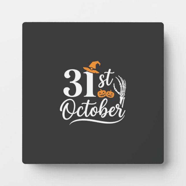Halloween 31st October Pumpkin Witch Hat Design_1 Plaque (Front)