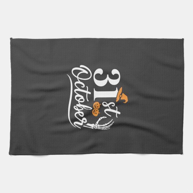 Halloween 31st October Pumpkin Witch Hat Design_1 Tea Towel (Horizontal)