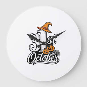 Halloween 31st October Typography Shirt Design_1 Large Clock