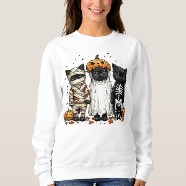 Halloween 3 black cats funny cute spooky sweatshirt (Front)