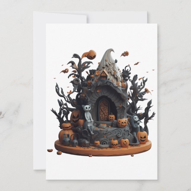 Halloween 3D Haunted Kitty House Holiday Card (Front)