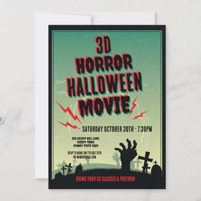 Halloween 3D Movie Horror Party Invitation (Front)