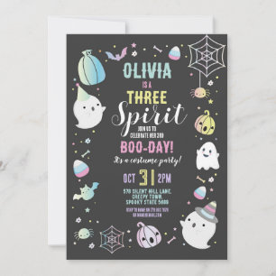 Halloween 3rd Birthday Girls Party Ghosts Pumpkin Invitation