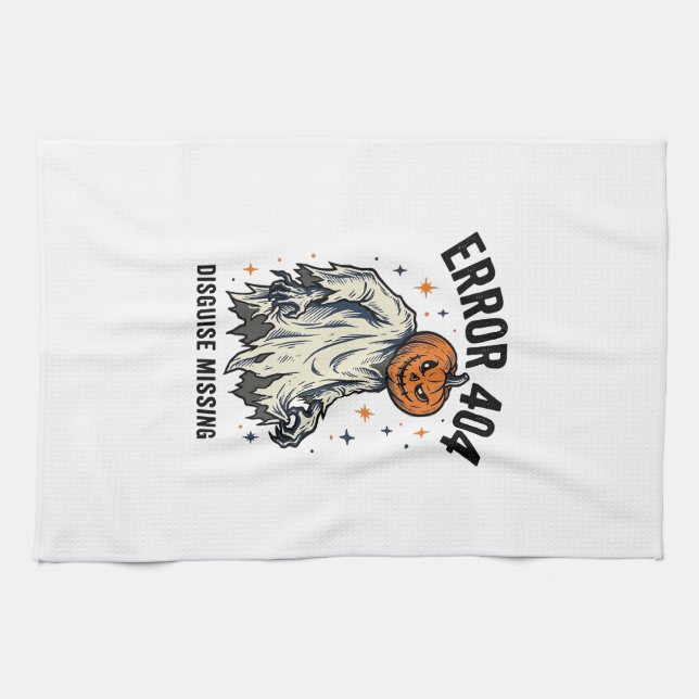 Halloween 404 Costume Pumpkin Ghost Error Design_1 Tea Towel (Horizontal)