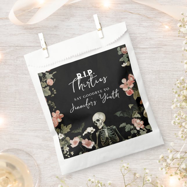 Halloween 40th Birthday Pink Floral Skeleton Party Favour Bags (Clipped)