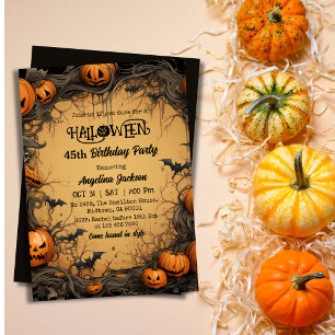 Halloween 45th Birthday Pumpkin Vintage Spooky Invitation