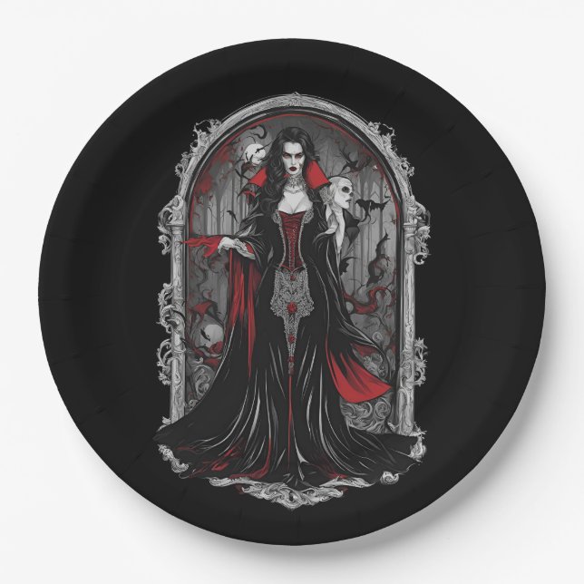 Halloween 4 vampire, fun, scary monster, horror,  paper plate (Front)