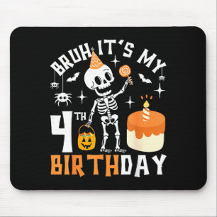 Halloween 4th Birthday Bruh-funny Skeleton 4th Bda Mouse Pad