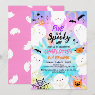 Halloween 5th Birthday Party Spooky Pink Invitation