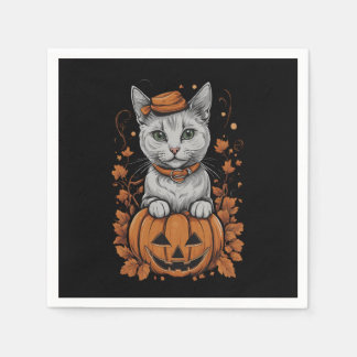 Halloween 6 kitty, jack-o-lantern, gift, kitten napkin