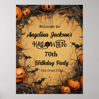 Halloween 70th Birthday Party Pumpkin welcome Poster