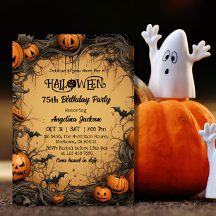 Halloween 75th Birthday Pumpkin Vintage Spooky Invitation