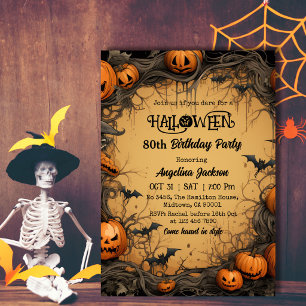 Halloween 80th Birthday Pumpkin Vintage Spooky Invitation