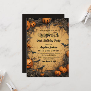 Halloween 90th Birthday Pumpkin Vintage Spooky Invitation