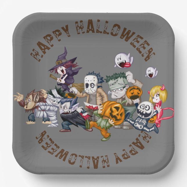 Halloween  9" Square Paper Plate (Front)