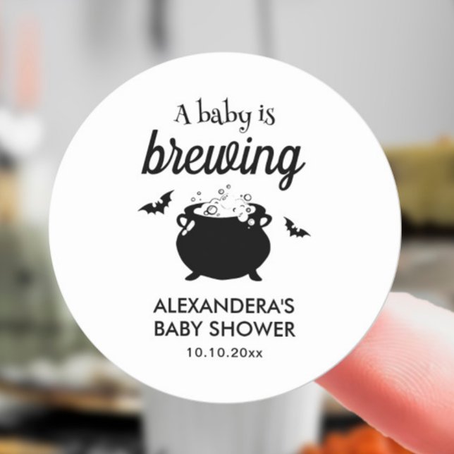 Halloween A Baby is brewing baby shower  Classic Round Sticker (Creator Uploaded)