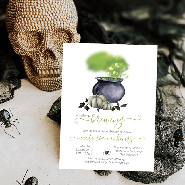 Halloween A Baby is Brewing Cauldron Baby Shower Invitation (Creator Uploaded)