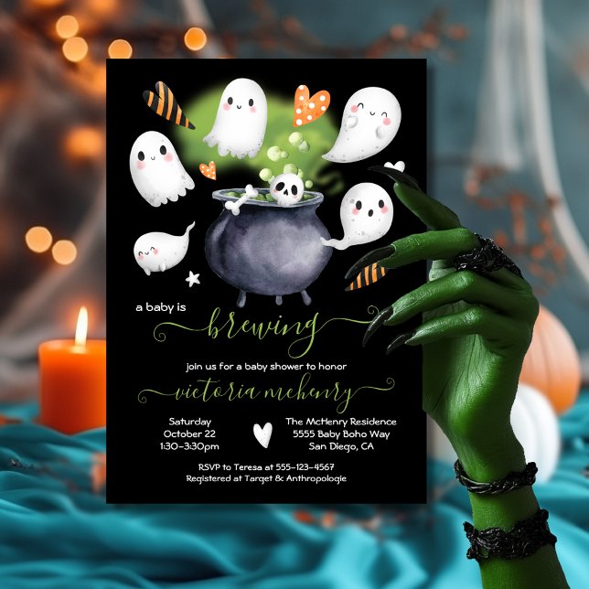 Halloween A Baby is Brewing Cute Ghosts Shower Invitation (Creator Uploaded)