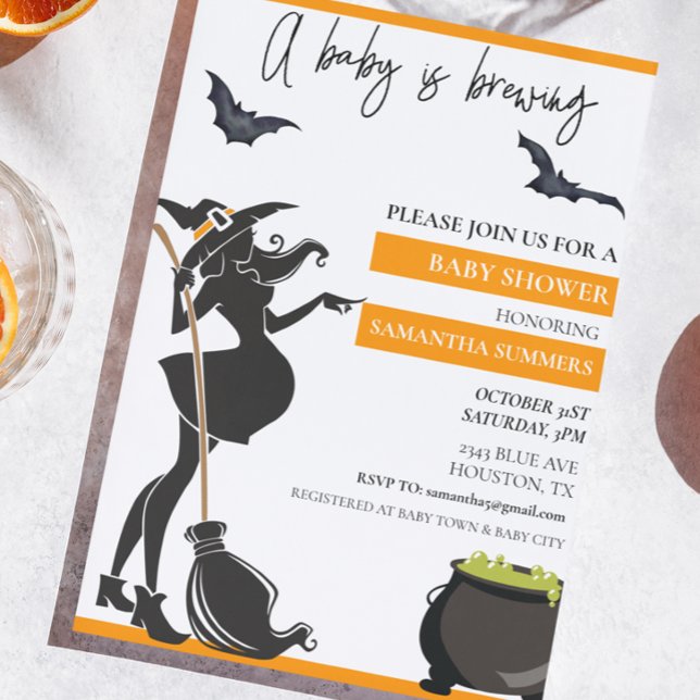 Halloween A Baby Is Brewing Witch Modern Invitation (Creator Uploaded)