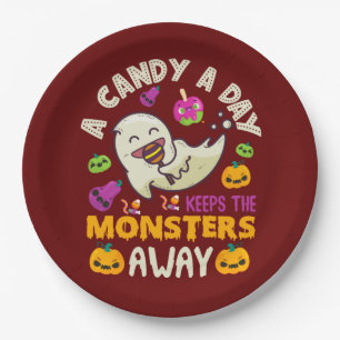 Halloween A Candy A Day Keeps The Monsters Away Paper Plate
