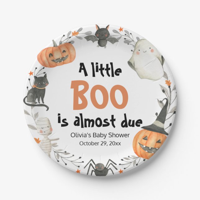 Halloween A Little Boo is almost due Baby Shower Paper Plate (Front)