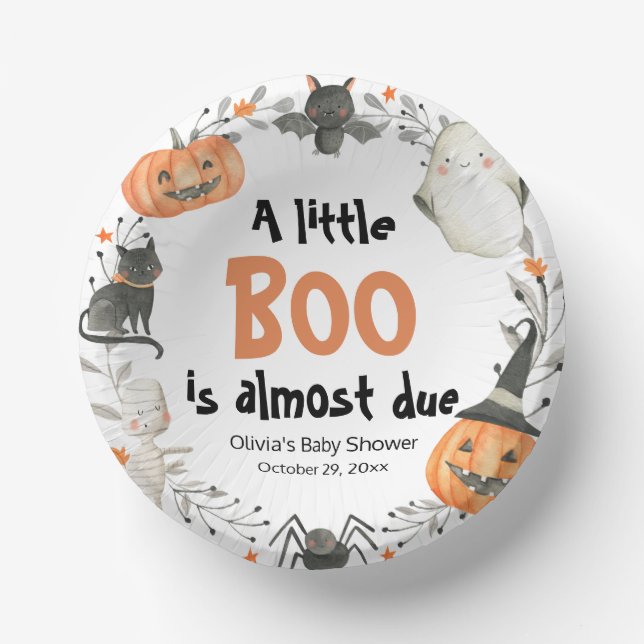 Halloween A Little Boo is almost due Baby Shower Paper Plate (Front)