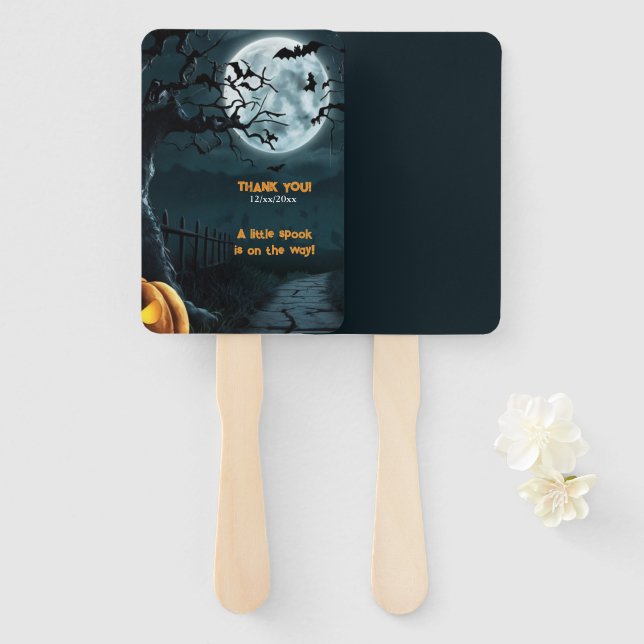 Halloween A Little Spook Pumpkin Baby Shower Hand Fan (Front and Back)