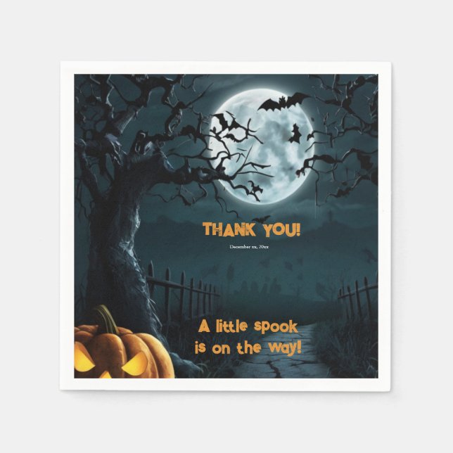 Halloween A Little Spook Pumpkin Baby Shower Napkin (Front)