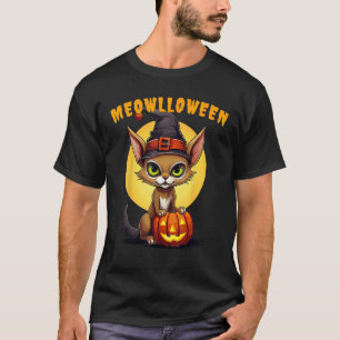 Halloween Abyssinian Cat Witch Hat Pumpkin Meowllo T-Shirt