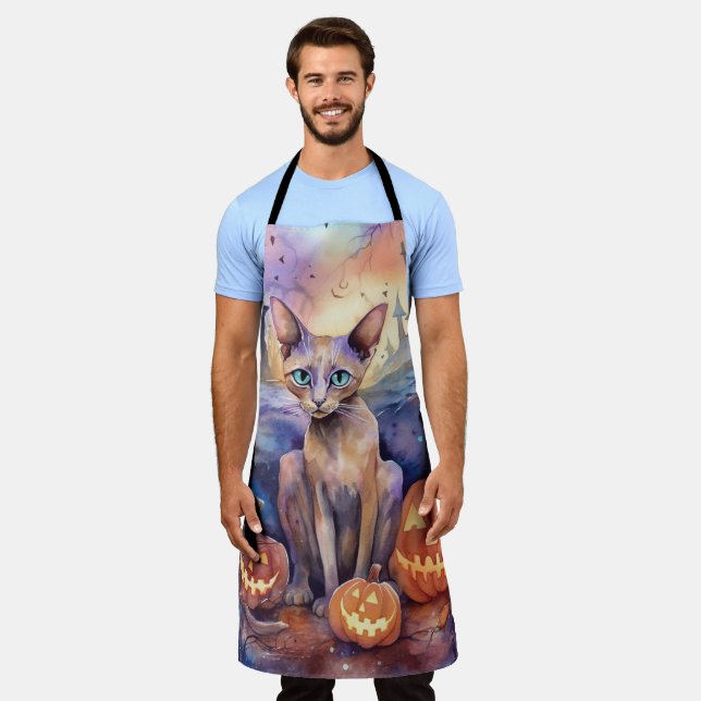 Halloween Abyssinian Cat With Pumpkins Scary Apron (Worn)