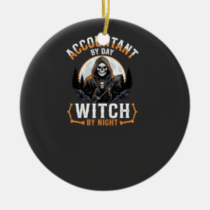 Halloween Accountant by Day Witch by Night Design Ceramic Tree Decoration