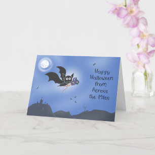 Halloween Across Miles Cute Bat Spooky Flowers Card
