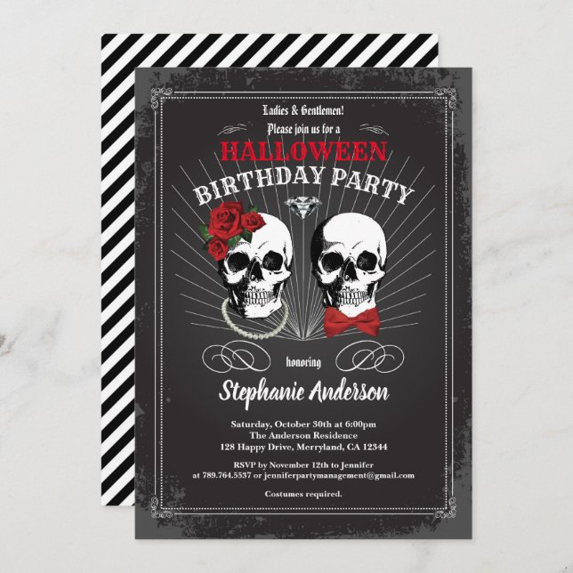 Halloween adult birthday party gothic black red invitation (Front/Back)
