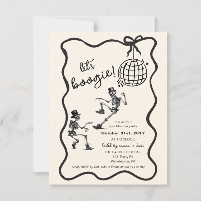 Halloween Adult Dancing Party skeletons disco ball Announcement (Front)