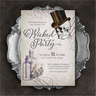 Halloween Adult Party Vintage Skull Invitation