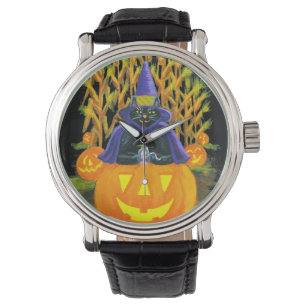 Halloween, adult,watch,black,cat,mouse,cornfield watch