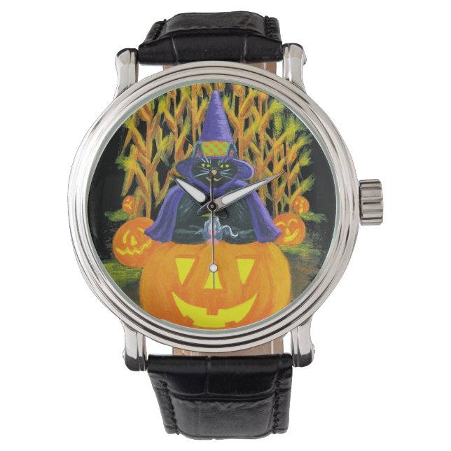 Halloween, adult,watch,black,cat,mouse,cornfield watch (Front)