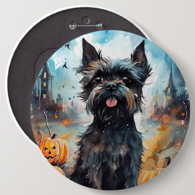 Halloween Affenpinscher With Pumpkins Scary 6 Cm Round Badge (Front & Back)
