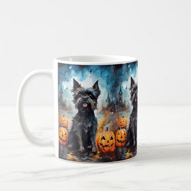 Halloween Affenpinscher With Pumpkins Scary Coffee Mug (Left)