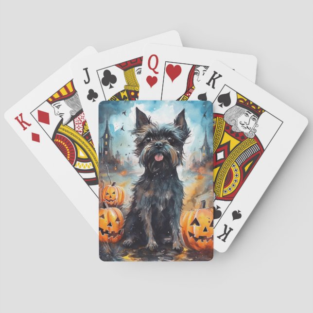 Halloween Affenpinscher With Pumpkins Scary Playing Cards (Back)