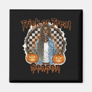 Halloween African American Skeleton Season Pumpkin Magnet