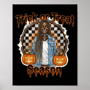 Halloween African American Skeleton Season Pumpkin Poster