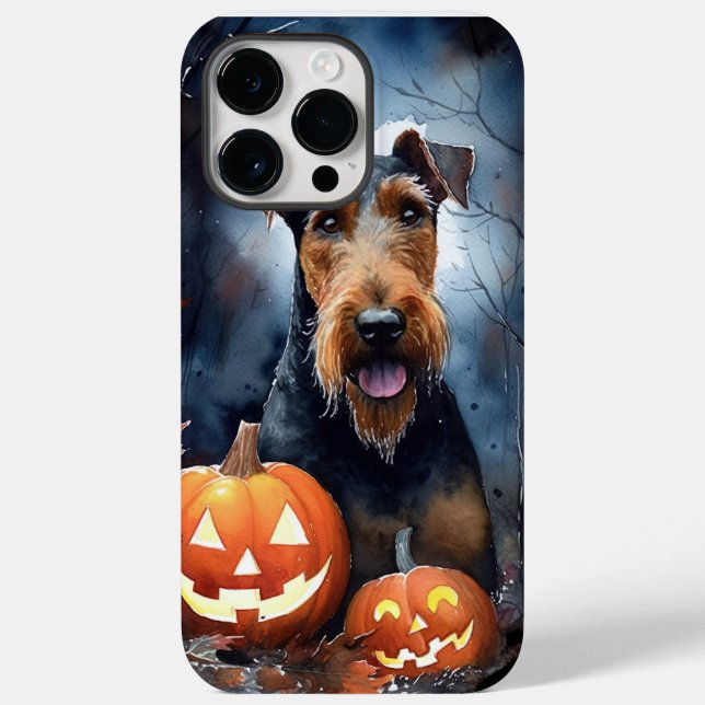 Halloween Airedale With Pumpkins Scary Case-Mate iPhone Case (Back)