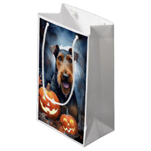 Halloween Airedale With Pumpkins Scary Small Gift Bag