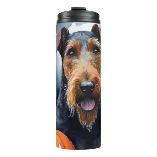 Halloween Airedale With Pumpkins Scary Thermal Tumbler