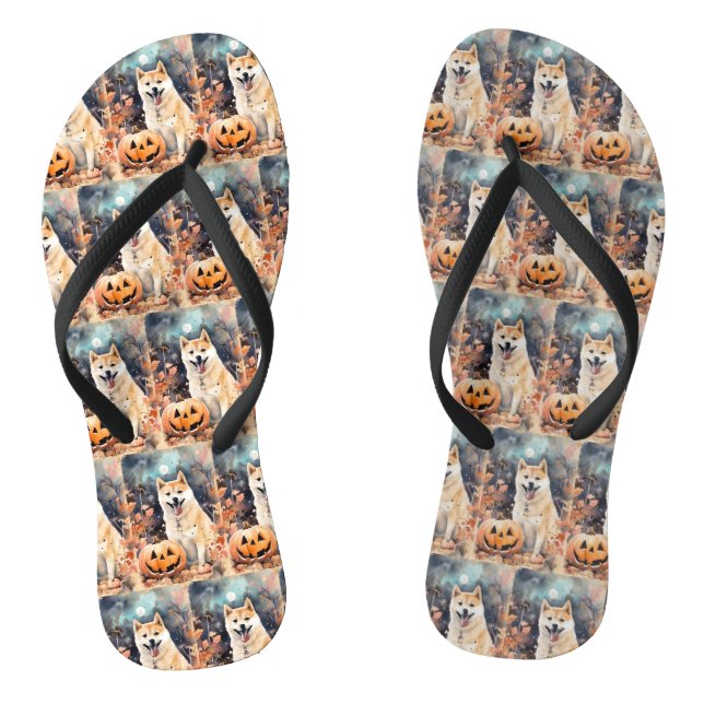 Halloween Akita With Pumpkins Scary Jandals (Footbed)